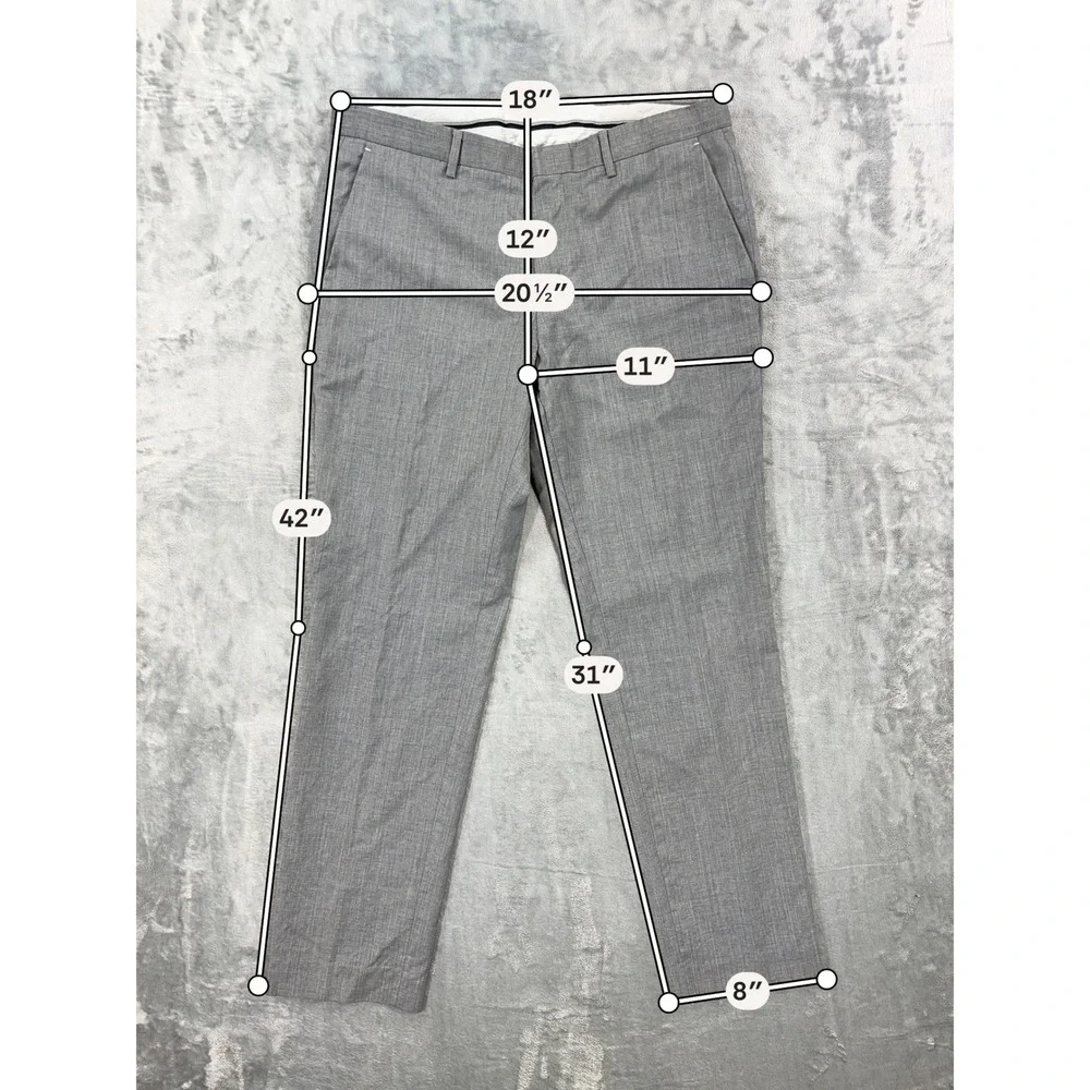 Boss Hugo Boss Flat Dress Pants Men's Size 36x32 Gray Wool Trousers